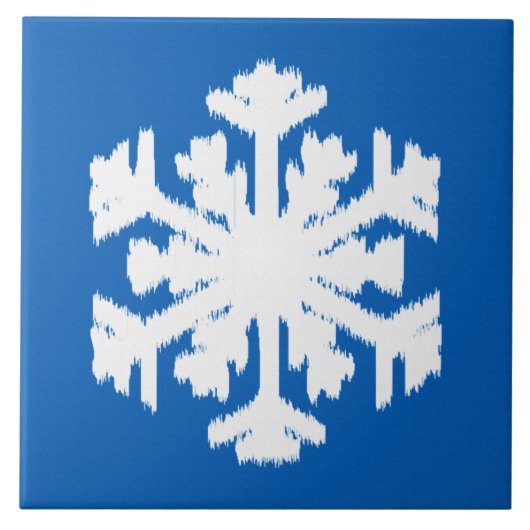 Ikat Snowflake - Kobalt blauw en wit Tegeltje (Voorkant)