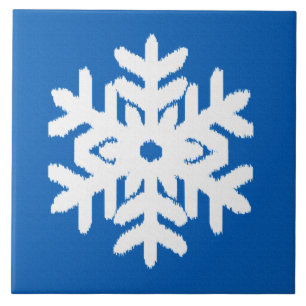Ikat Snowflake - Kobalt blauw en wit Tegeltje