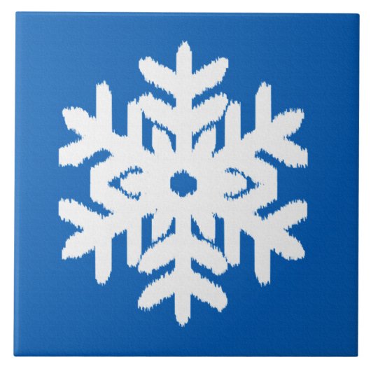 Ikat Snowflake - Kobalt blauw en wit Tegeltje (Voorkant)