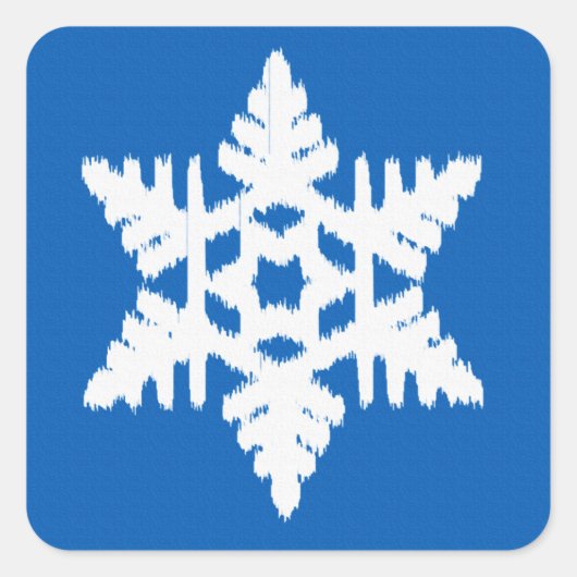 Ikat Snowflake - Kobalt blauw en wit Vierkante Sticker (Voorkant)