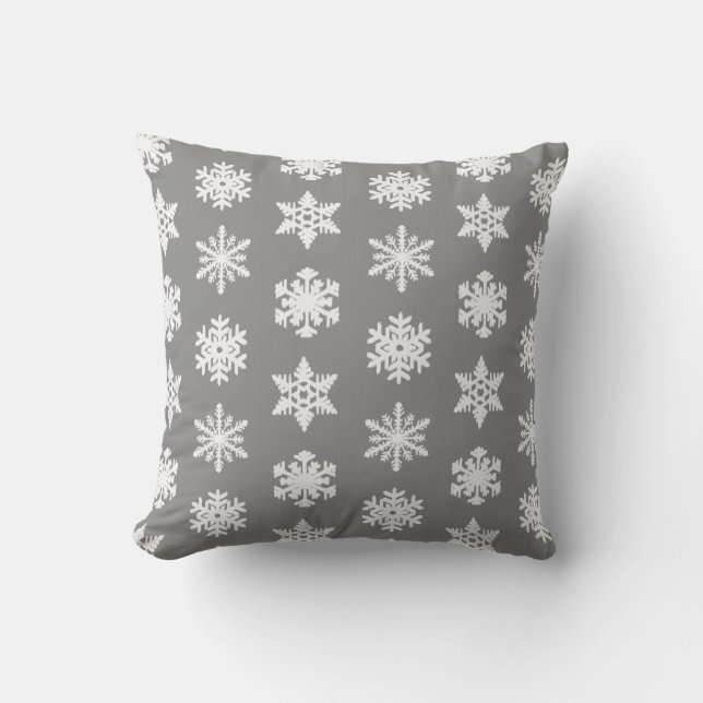 Ikat Snowflake - Koolsteengrijs en wit Kussen (Voorkant)