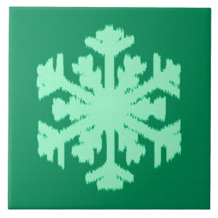 Ikat Snowflake - Pine- en muntgroen Tegeltje