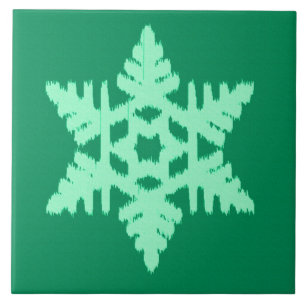 Ikat Snowflake - Pine- en muntgroen Tegeltje