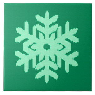 Ikat Snowflake - Pine- en muntgroen Tegeltje