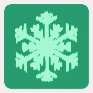 Ikat Snowflake - Pine- en muntgroen Vierkante Sticker