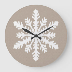 Ikat Snowflake - Taupe tan en wit Grote Klok