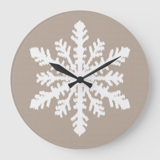 Ikat Snowflake - Taupe tan en wit Grote Klok (Voorkant)