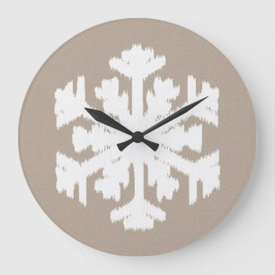 Ikat Snowflake - Taupe tan en wit Grote Klok