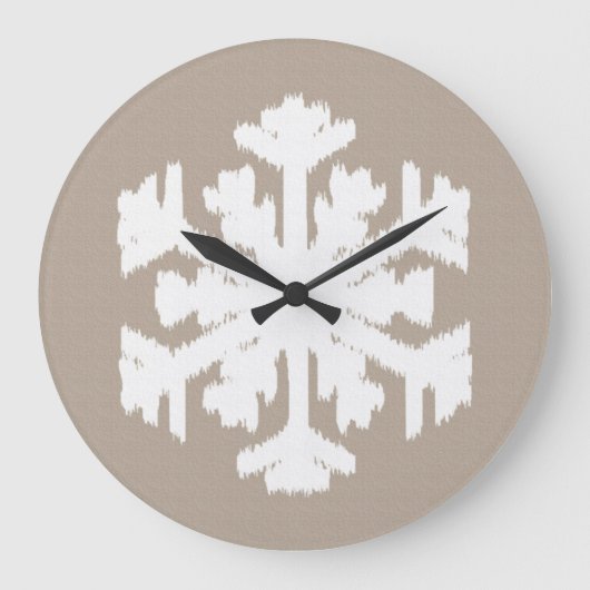 Ikat Snowflake - Taupe tan en wit Grote Klok (Voorkant)