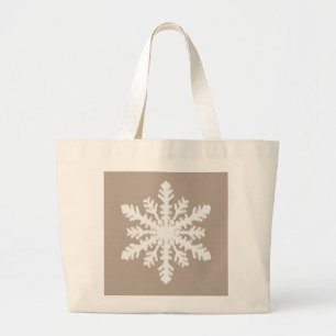 Ikat Snowflake - Taupe tan en wit Grote Tote Bag