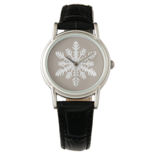 Ikat Snowflake - Taupe tan en wit Horloge (Voorkant)