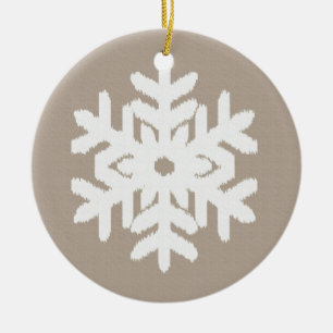 Ikat Snowflake - Taupe tan en wit Keramisch Ornament
