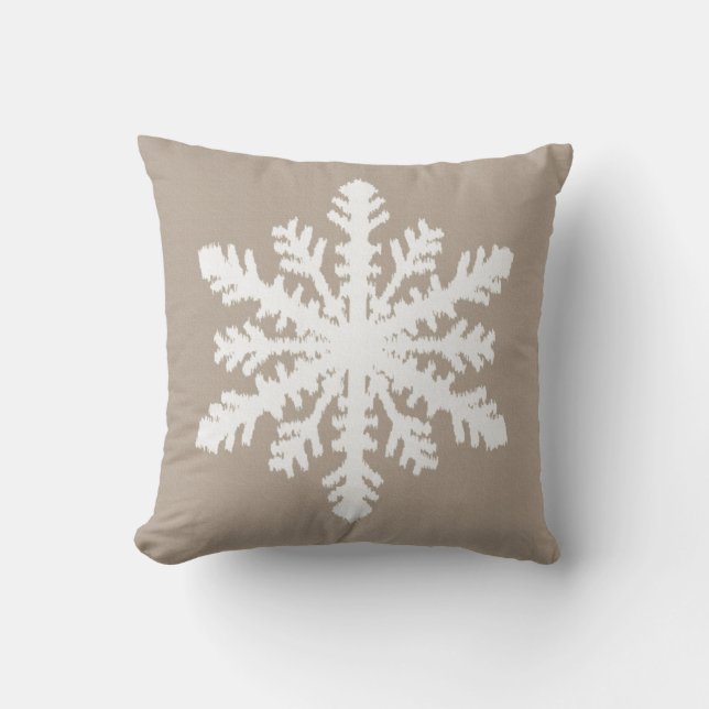 Ikat Snowflake - Taupe tan en wit Kussen (Voorkant)