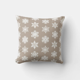 Ikat Snowflake - Taupe tan en wit Kussen