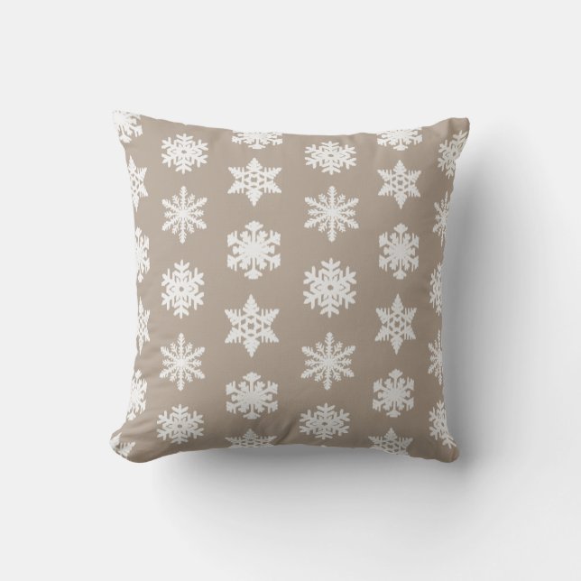 Ikat Snowflake - Taupe tan en wit Kussen (Voorkant)