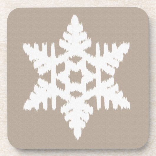 Ikat Snowflake - Taupe tan en wit Onderzetter (Voorkant)