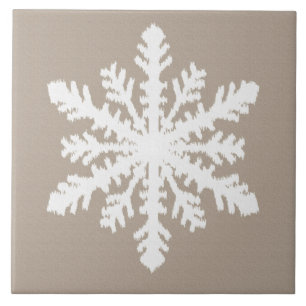 Ikat Snowflake - Taupe tan en wit Tegeltje