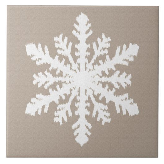Ikat Snowflake - Taupe tan en wit Tegeltje (Voorkant)