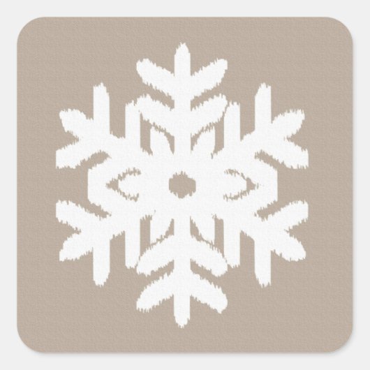 Ikat Snowflake - Taupe tan en wit Vierkante Sticker (Voorkant)