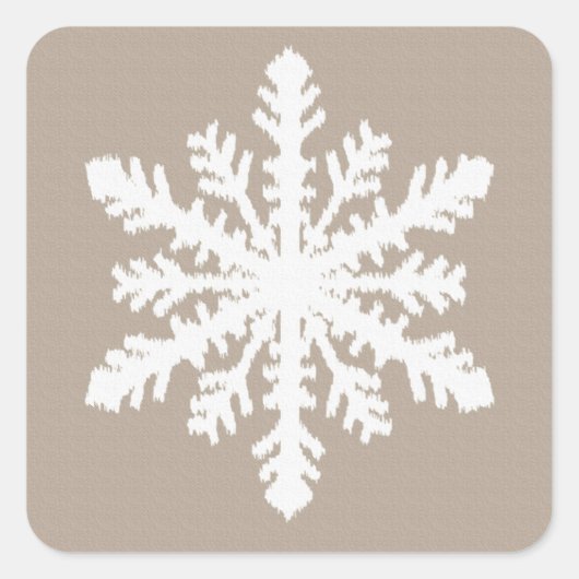 Ikat Snowflake - Taupe tan en wit Vierkante Sticker (Voorkant)