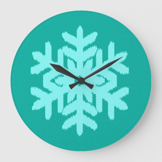 Ikat Snowflake - Turquoise en aqua Grote Klok (Voorkant)