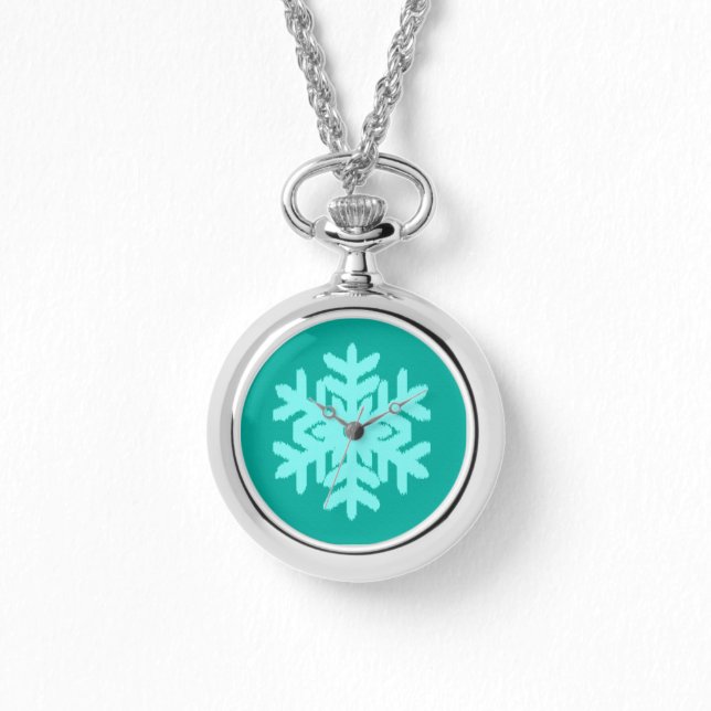 Ikat Snowflake - Turquoise en aqua Horloge (Voorkant)