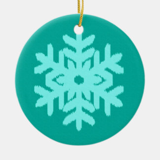 Ikat Snowflake - Turquoise en aqua Keramisch Ornament