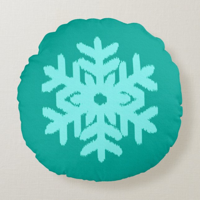Ikat Snowflake - Turquoise en aqua Rond Kussen (Voorkant)