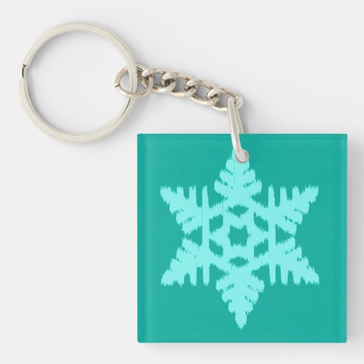 Ikat Snowflake - Turquoise en aqua Sleutelhanger (Voorkant)