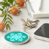 Ikat Snowflake - Turquoise en aqua Sleutelhanger (Zijkant)