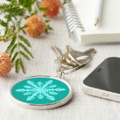 Ikat Snowflake - Turquoise en aqua Sleutelhanger (Zijkant)