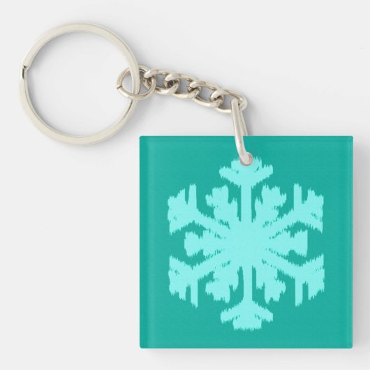 Ikat Snowflake - Turquoise en aqua Sleutelhanger (Voorkant)