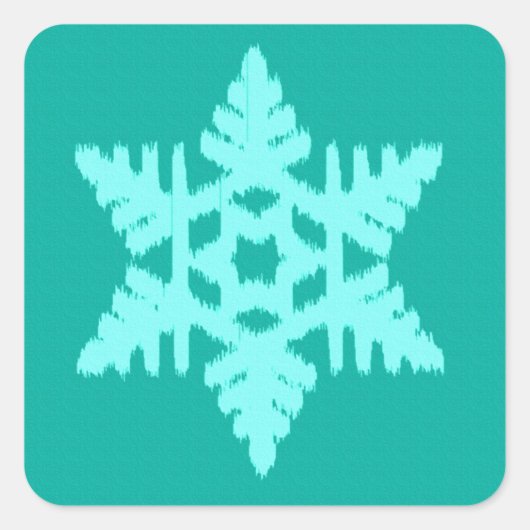 Ikat Snowflake - Turquoise en aqua Vierkante Sticker (Voorkant)