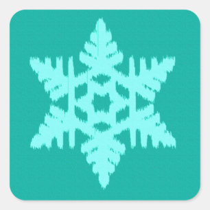 Ikat Snowflake - Turquoise en aqua Vierkante Sticker