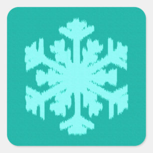 Ikat Snowflake - Turquoise en aqua Vierkante Sticker
