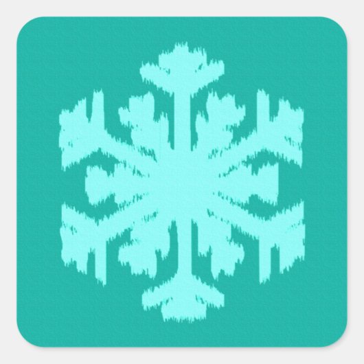 Ikat Snowflake - Turquoise en aqua Vierkante Sticker (Voorkant)