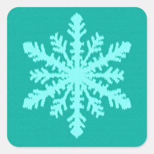 Ikat Snowflake - Turquoise en aqua Vierkante Sticker