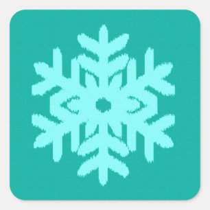 Ikat Snowflake - Turquoise en aqua Vierkante Sticker