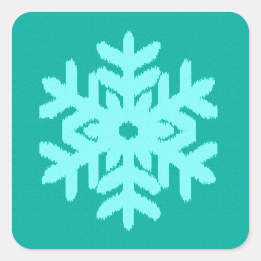Ikat Snowflake - Turquoise en aqua Vierkante Sticker (Voorkant)