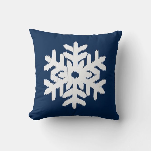 Ikat Snowflake - White en Dark Navy Blue Kussen (Voorkant)