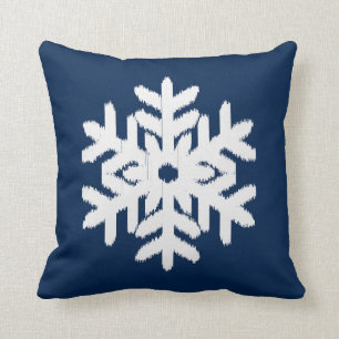 Ikat Snowflake - White en Dark Navy Blue Kussen