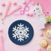 Ikat Snowflake - White en Dark Navy Blue Papieren Bordje (Feest)