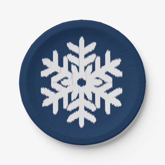 Ikat Snowflake - White en Dark Navy Blue Papieren Bordje (Voorkant)