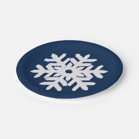 Ikat Snowflake - White en Dark Navy Blue Papieren Bordje (Gekanteld)