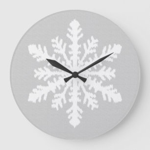 Ikat Snowflake - Zilver grijs en wit Grote Klok