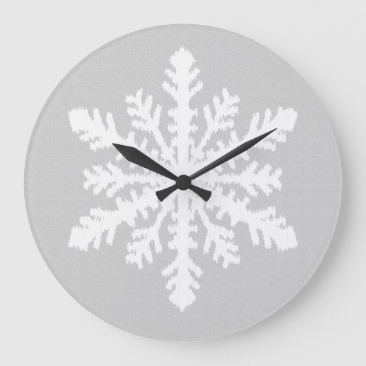 Ikat Snowflake - Zilver grijs en wit Grote Klok (Voorkant)