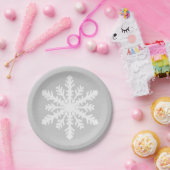Ikat Snowflake - Zilver grijs en wit Papieren Bordje (Feest)