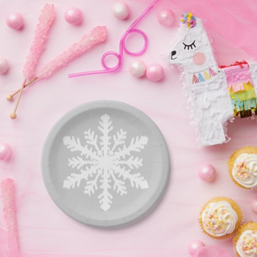 Ikat Snowflake - Zilver grijs en wit Papieren Bordje (Feest)