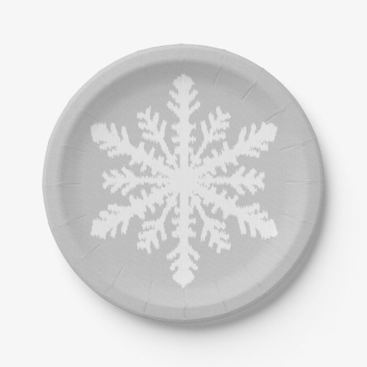 Ikat Snowflake - Zilver grijs en wit Papieren Bordje (Voorkant)