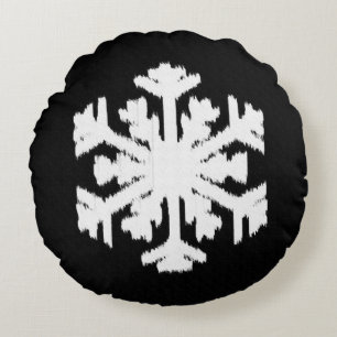 Ikat Snowflake - zwart-wit Rond Kussen